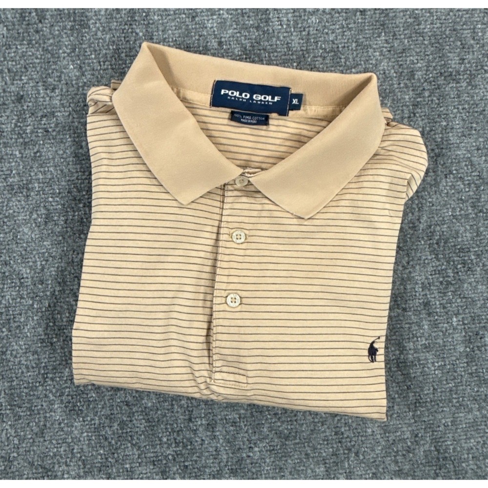 Polo Golf Ralph Lauren Mens XL Tan Micro Stripe Pima Cotton Polo Shirt